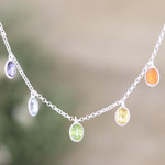Multi-gemstone charm necklace, 'Sweet Rainbow Souls' - Sterling Silver Charm Necklace with Faceted Gemstones