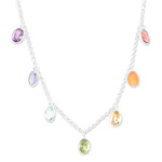 Multi-gemstone charm necklace, 'Sweet Rainbow Souls' - Sterling Silver Charm Necklace with Faceted Gemstones