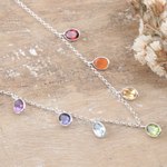 Multi-gemstone charm necklace, 'Sweet Rainbow Souls' - Sterling Silver Charm Necklace with Faceted Gemstones