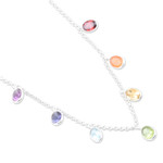 Multi-gemstone charm necklace, 'Sweet Rainbow Souls' - Sterling Silver Charm Necklace with Faceted Gemstones
