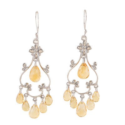 Topaz chandelier earrings, 'Warm Soirée' - Sterling Silver Chandelier Earrings with Topaz Beads