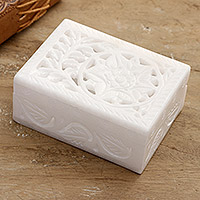 Alabaster jewelry box, 'Blooming Customs'
