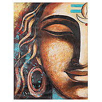 'Majestic Shiva' - Signed Unstretched Acrylic Religious Painting of Hindu God