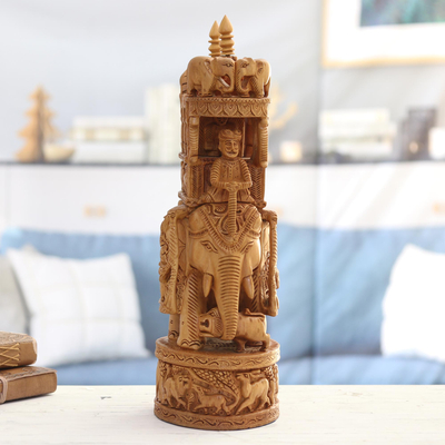 Escultura de madera - Escultura de madera de elefante exquisitamente tallada a mano en la India
