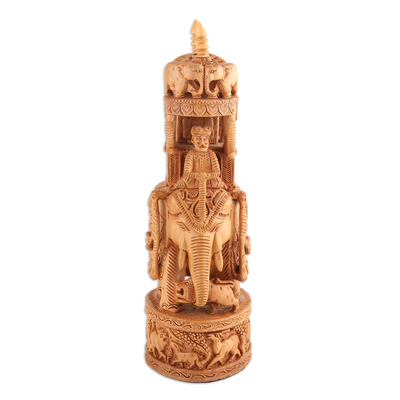 Escultura de madera - Escultura de madera de elefante exquisitamente tallada a mano en la India