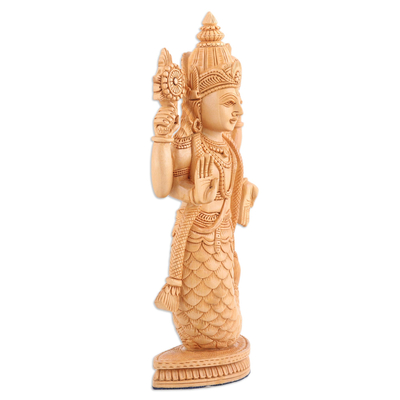 Escultura de madera - Escultura de madera de Dios Vishnu como un pez tallada a mano en la India
