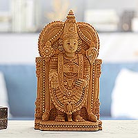 Escultura de madera, 'Tirupati Balaji' - Escultura de madera del dios Balaji Vishnu tallada a mano en la India