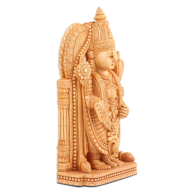 Wood sculpture, 'Tirupati Balaji' - Wood Sculpture of God Balaji Vishnu Hand-Carved in India