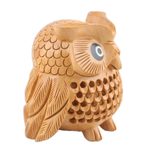 Wood figurine, 'Owl Charm' - Wood Figurine of An Owl Exquisitely Hand-Carved in India