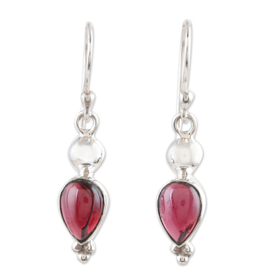 Polished Sterling Silver Dangle Earrings with Faceted Garnet