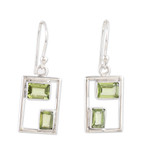 Peridot dangle earrings, 'Fortune Order' - Rectangular Faceted Peridot Dangle Earrings from India