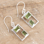 Peridot dangle earrings, 'Fortune Order' - Rectangular Faceted Peridot Dangle Earrings from India