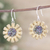 Recycled paper and glass beaded dangle earrings, 'Golden Rebirth' - Floral Recycled Paper and Glass Beaded Dangle Earrings