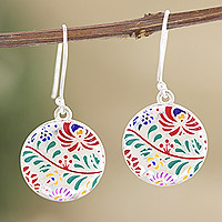 Sterling silver dangle earrings, 'Jaipur Garden' - Colorful Floral Sterling Silver Dangle Earrings from India