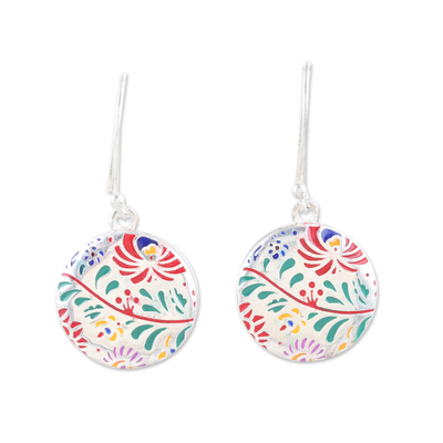 Sterling silver dangle earrings, 'Jaipur Garden' - Colorful Floral Sterling Silver Dangle Earrings from India