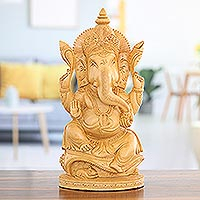 Wood sculpture, 'Almighty Ganesha' - Wood Sculpture of Hindu God Ganesha Hand-Carved in India