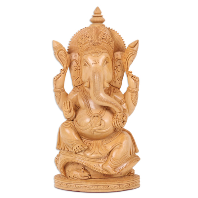 Wood sculpture, 'Almighty Ganesha' - Wood Sculpture of Hindu God Ganesha Hand-Carved in India