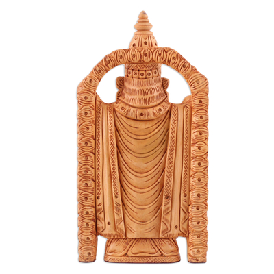 Wood statuette, 'Balaji' - Hand-Carved Wood Statuette of Hindu God Vishnu Venkateswara