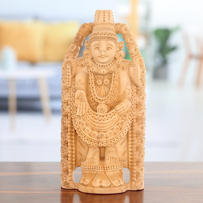 Escultura en madera - Escultura de madera tallada a mano del dios hindú Vishnu Venkateswara