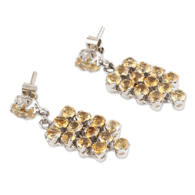 Rhodium-plated citrine waterfall earrings, 'Yellow Grandeur' - Rhodium-Plated Waterfall Earrings with Faceted Citrine Gems