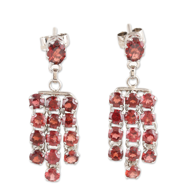 Rhodium-Plated Waterfall Earrings with Faceted Garnet Gems