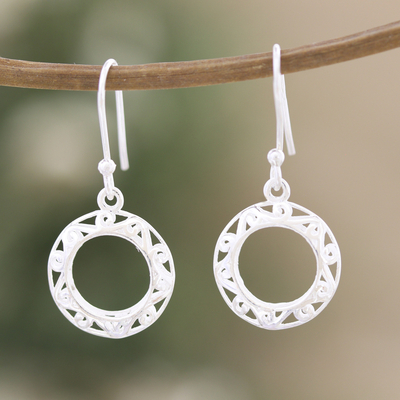 Sterling silver dangle earrings, 'Shiny Vines' - Artisan Crafted Sterling Silver Dangle Earrings from India