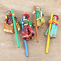Lápices adornados, 'Colorful Rajasthan' (juego de 4) - Lápices artesanales de temática india (juego de 4)