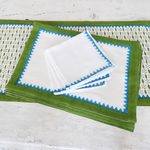 Block-printed table linen set, 'Pyramid Saga' (set for 4) - Handcrafted Block Print Cotton Table Linens (Set for 4)