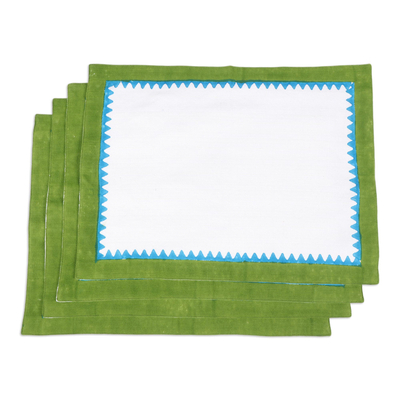 Block-printed table linen set, 'Pyramid Saga' (set for 4) - Handcrafted Block Print Cotton Table Linens (Set for 4)