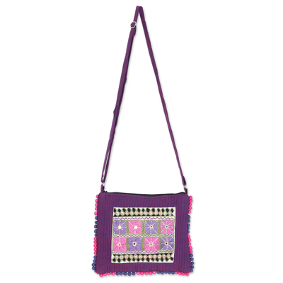 Handcrafted Embroidered Cotton Sling in Purple Tone