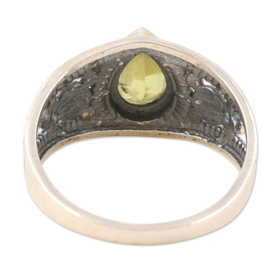 Peridot cocktail ring, 'Prosperity Drop' - Polished Sterling Silver Cocktail Ring with Natural Peridot