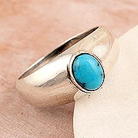 Sterling silver single-stone ring, 'Ocean Accent' - Sterling Silver Single-Stone Ring with Recon Turquoise
