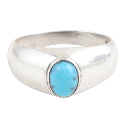 Sterling Silver Single-Stone Ring with Recon Turquoise