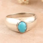 Sterling silver single-stone ring, 'Ocean Accent' - Sterling Silver Single-Stone Ring with Recon Turquoise