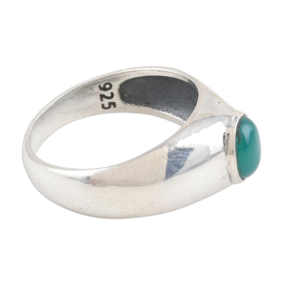 Onyx single-stone ring, 'Forest Accent' - Sterling Silver Single-Stone Ring with Green Onyx Cabochon