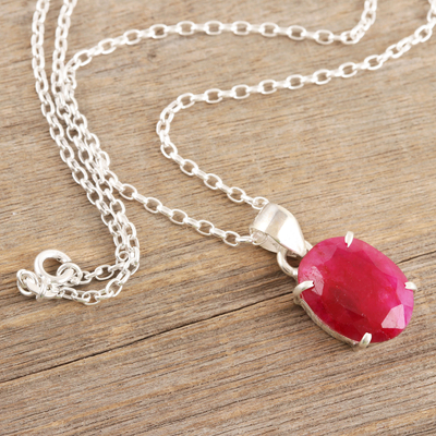 Ruby pendant necklace, 'Love Grandeur' - Faceted Ten-Carat Ruby Pendant Necklace Crafted in India
