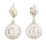 Rhodium-plated cubic zirconia dangle earrings, 'Hanging Swirl' - Rhodium-Plated Dangle Earrings with Cubic Zirconia Stones