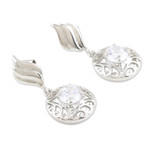Rhodium-plated cubic zirconia dangle earrings, 'Hanging Swirl' - Rhodium-Plated Dangle Earrings with Cubic Zirconia Stones