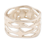 Sterling silver band ring, 'Glory of the Lake' - Sterling Silver Band Ring with Three Recon Turquoise Stones