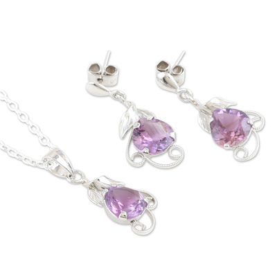 Rhodium-plated amethyst jewelry set, 'Purple Divinity' - 18-Carat Rhodium-Plated Jewelry Set with Amethyst Gems