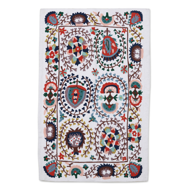 Cotton Wall Hanging, 'Tender Spring' - Cotton Wall Hanging with Colorful Embroidered Details