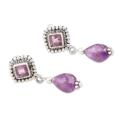Amethyst dangle earrings, 'Royal Wisdom' - 1-Carat Amethyst Dangle Earrings Made From Sterling Silver