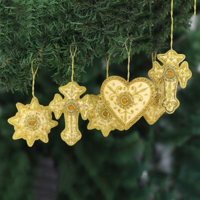 Beaded ornaments, 'The Spirit of Christmas' (set of 6) - Gold Embroidered and Beaded Christmas Ornaments (Set of 6)