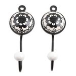 Ceramic coat hooks, 'Friendly Petals' (pair) - Painted Floral Ceramic Coat Hooks from India (Pair)