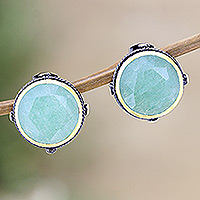 Gold-accented aventurine button earrings, 'Leadership Mirrors' - 18k Gold-Accented Button Earrings with Natural Aventurine