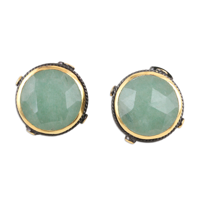 Gold-accented aventurine button earrings, 'Leadership Mirrors' - 18k Gold-Accented Button Earrings with Natural Aventurine