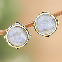 Gold-accented labradorite button earrings, 'Protective Mirrors'