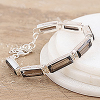Smoky quartz link bracelet, 'Fascinating Shadow' - 14-Carat Smoky Quartz Link Bracelet Crafted in India