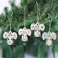 Recycled paper ornaments, 'Angel Message' (set of 4) - Set of 4 Handcrafted Eco-Friendly Angel Ornaments from India