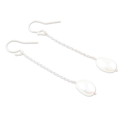 Cultured pearl dangle earrings, 'Pearly Fortune' - Sterling Silver Dangle Earrings with Cream Cultured Pearls